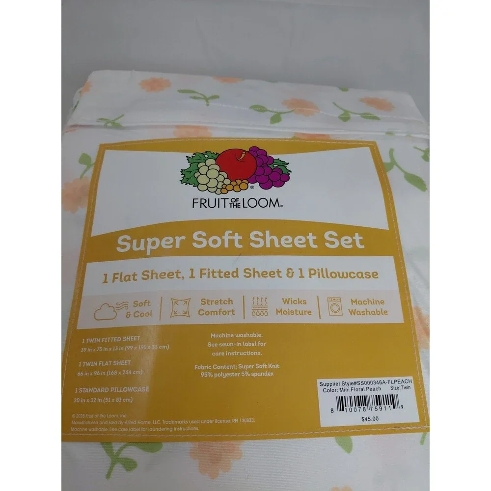 FRUIT OF THE LOOM SUPER SOFT SHEET SET TWIN SIZE